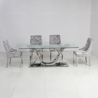 Hot Selling Light Gold Legs Glass Restaurant Dining Table