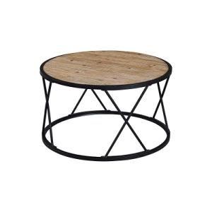 Furniture Factory Provides Iron Frame Wooden Countertop Round Coffee Table for Living Room Furniture