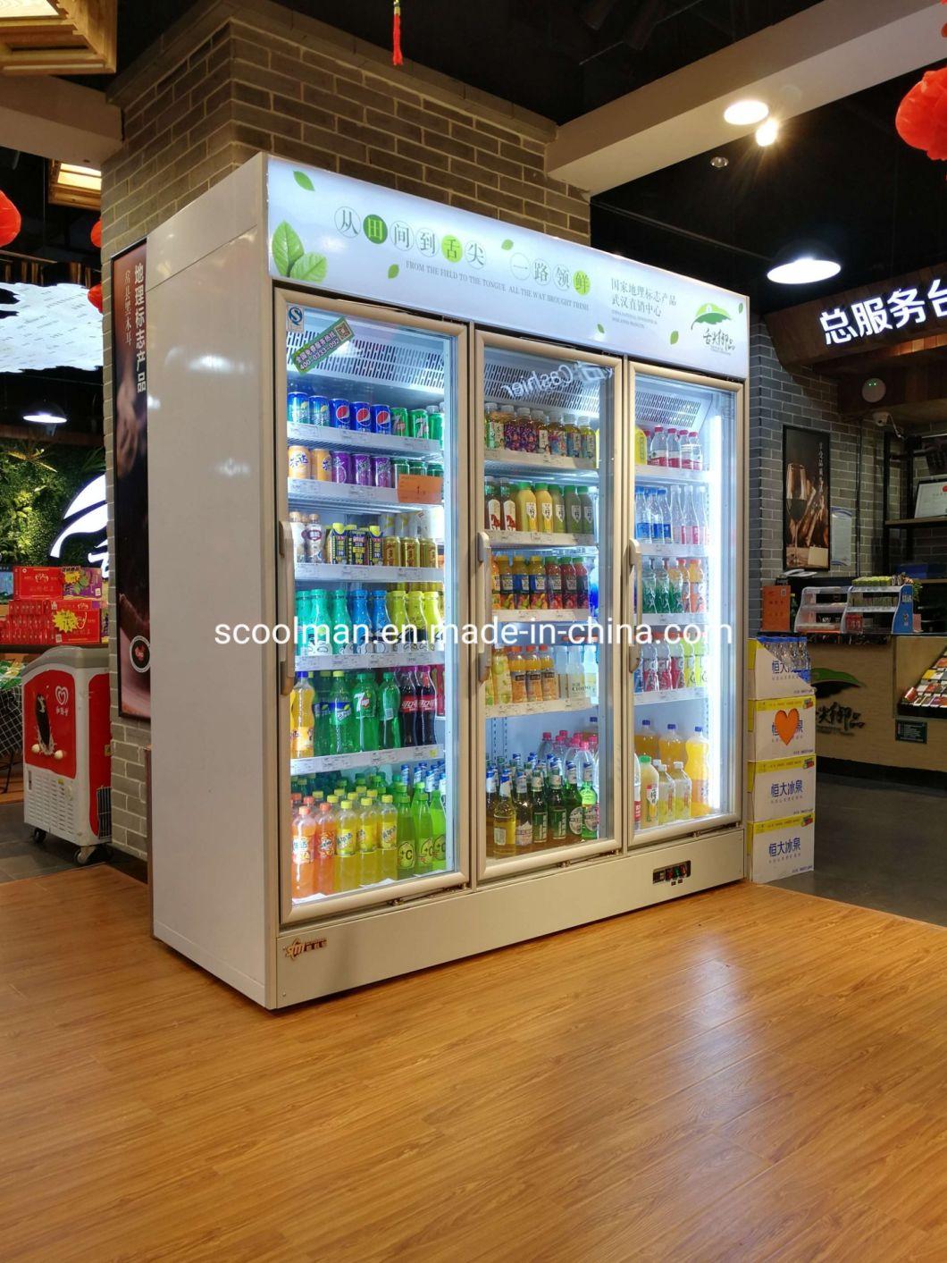 Hot Sale Glass 3 Door Beverage Display Refrigerating Showcase for Coke and Pesi