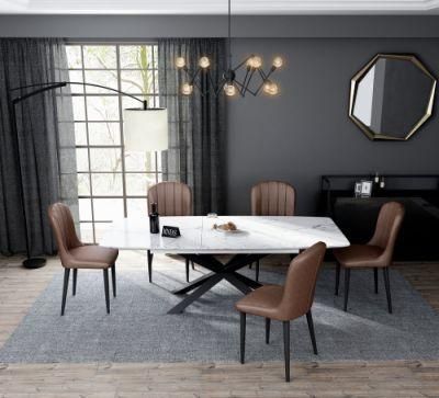Marble Modern Dining Table Carbon Tool Steel Leather Chair Fashion Restaurant Furniture