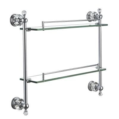 Azeta Elegant Appearance Bathroom Wall Mounted Crystal Chrome Brass Double Tier Glass Shelf
