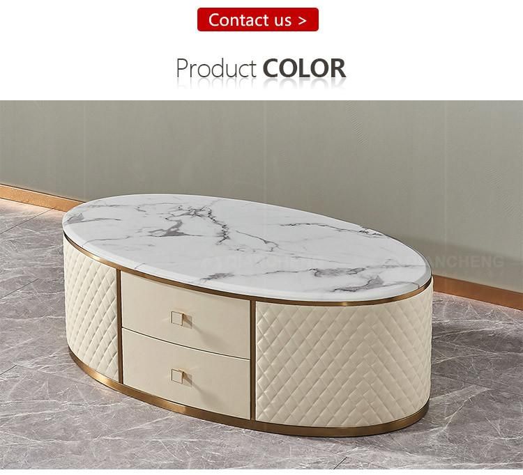 Luxury Italy Fashion Marble Coffee Table Post-Modern Design Leather Table Marble Top with Gold Metal Luxury Coffee Table