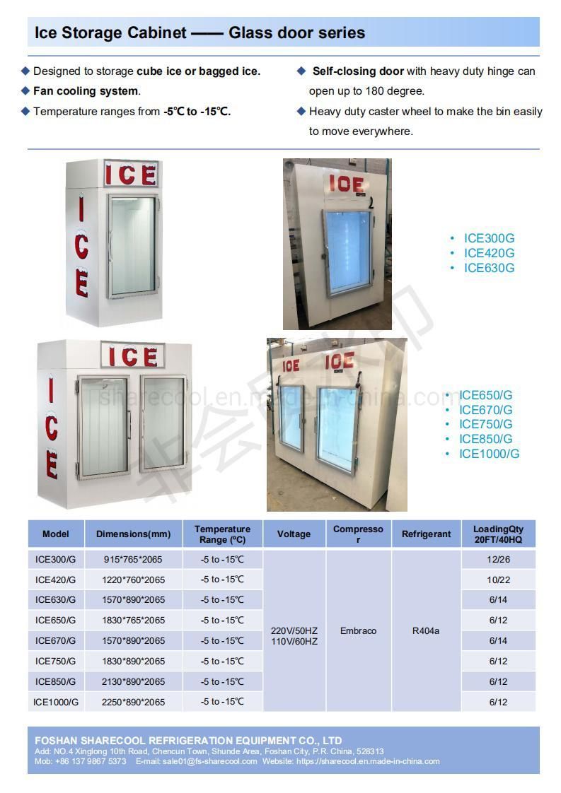 Single Glass Door Ice Storage Merchandiser Bags Ice Freezer Cabinet