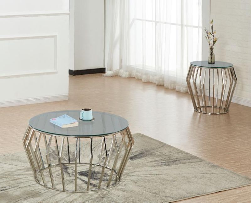 Modern Living Room Furniture Hammered Metal Wire Drum Coffee Table Round Stainless Steel Gold Coffee Tables