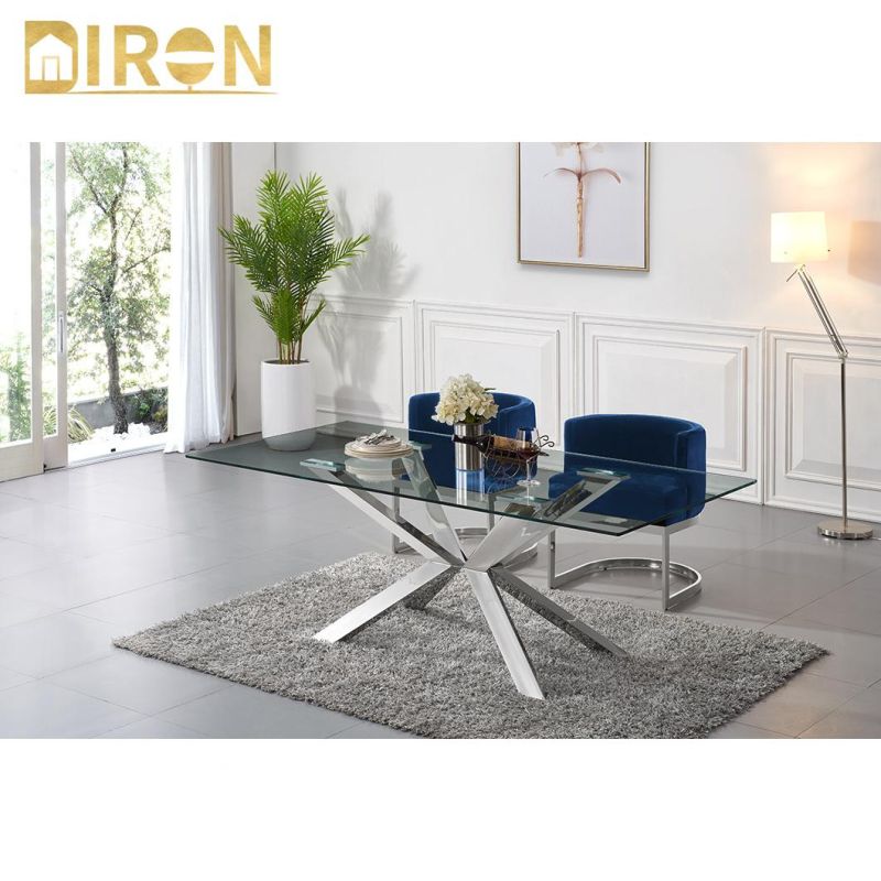 China Hot Sale Modern Stainless Steel Home Furniture Glass Dining Table