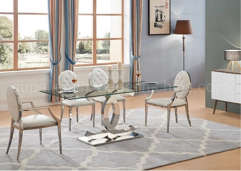 Wholesale Cheap Price Stainless Steel Dining Room Table Of Glass Top