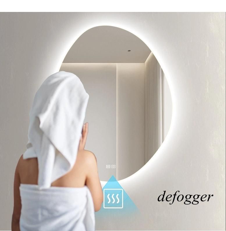 Irregular Silver Wall Decorative LED Laminated Smart Bathroom Vanity Mirror