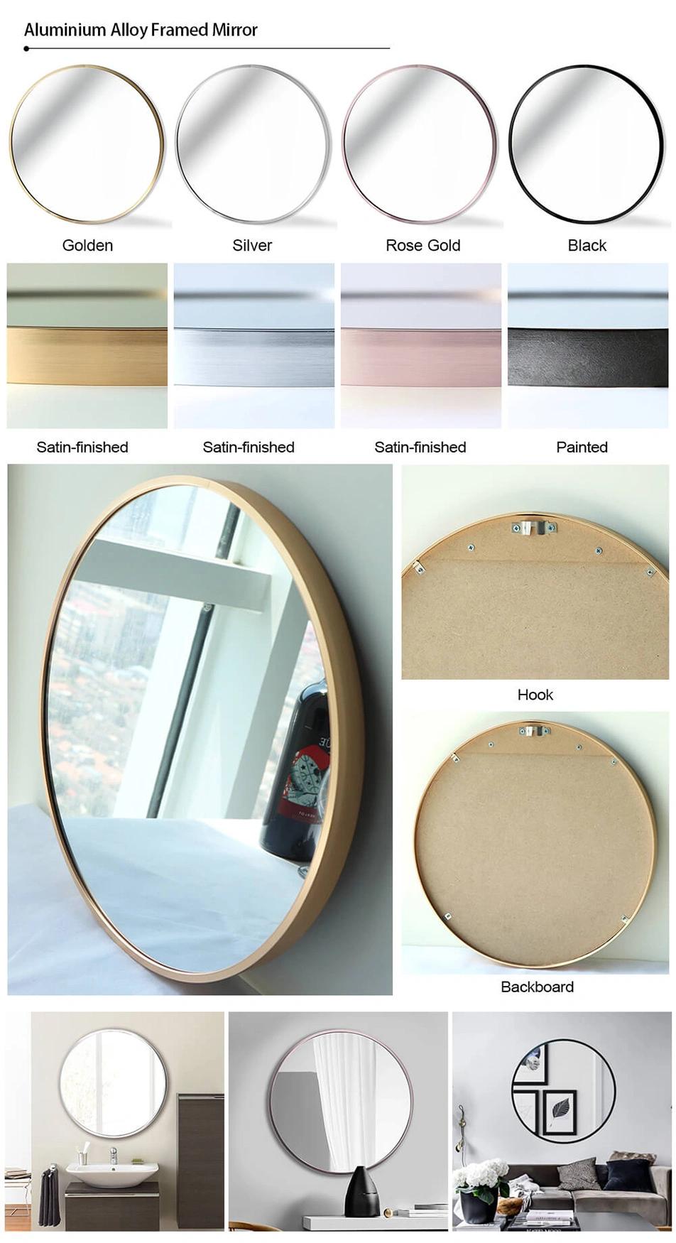 Hotel Wall Mounted Round Black White Brass Metal Aluminum Alloy Framed Bathroom Mirror for Home Decoration