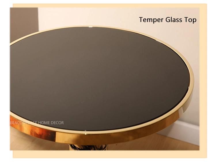 Modern Metal Stainless Steel Round Glass Coffee Tables with Glass Top