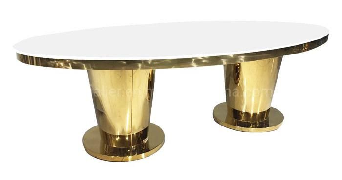 Wholesale Factory Gold Metal Base MDF Wood Oval Wedding Table