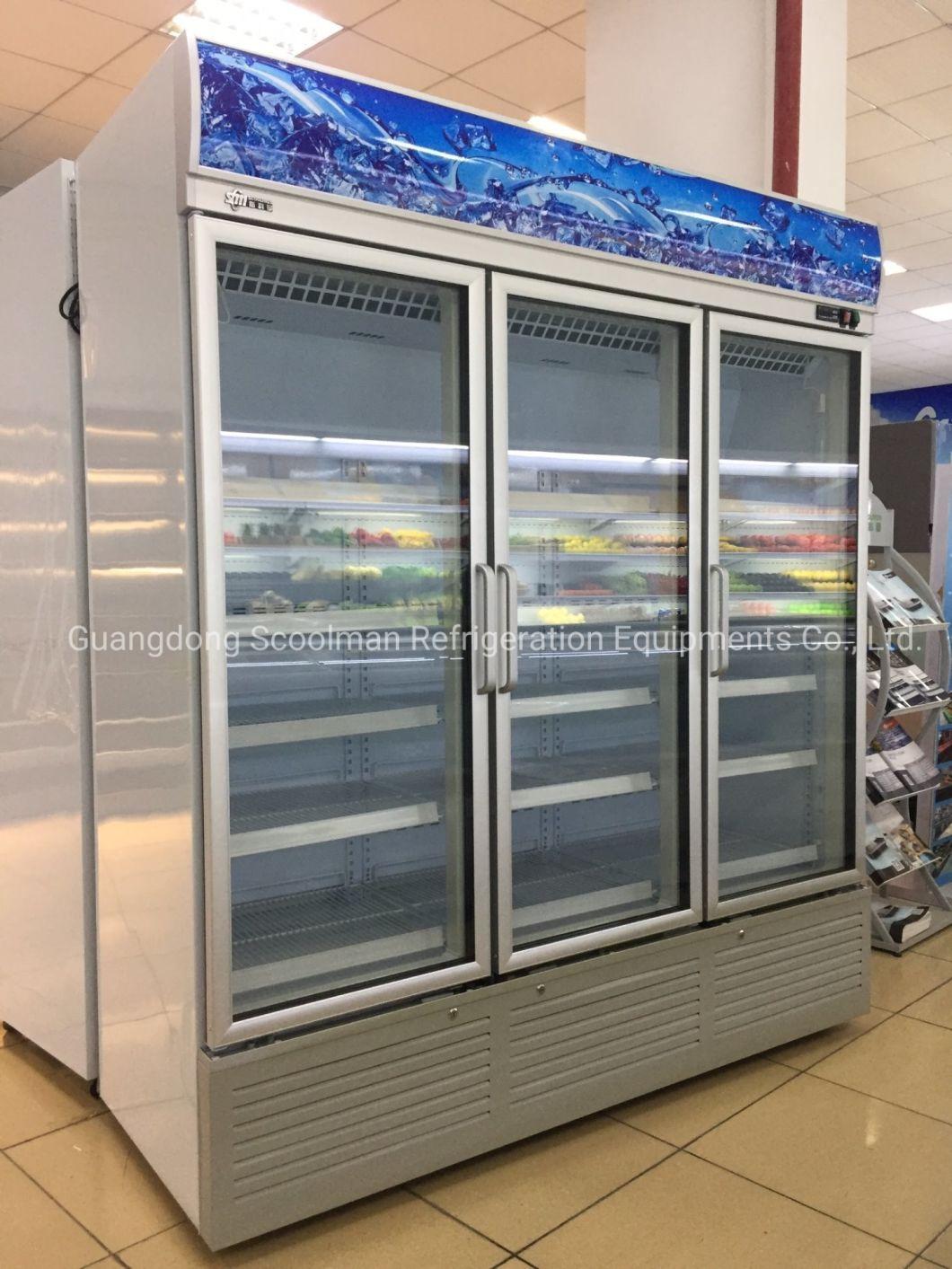 Hot Sale Glass 3 Door Beverage Display Refrigerating Showcase for Coke and Pesi