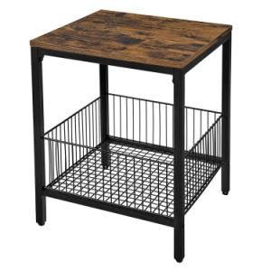 Modern Simple Industrial Style Iron Leg Wooden Coffee Table with Wire Basket for Living Room Furniture