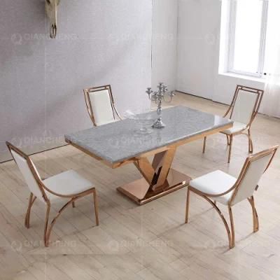 V Shape Restaurant Furniture Marble Top Metal Base Dining Table