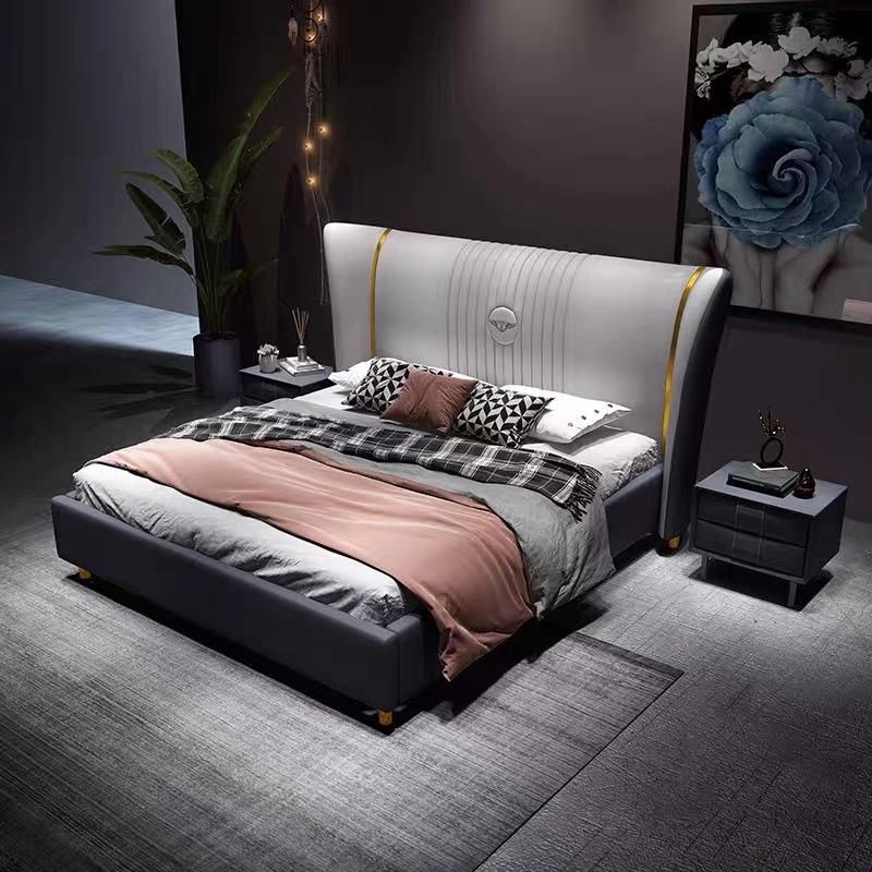 New Design Bedroom Wood Home Furniture Modern Simple Leather Luxury Modern King Size and Queen Bed