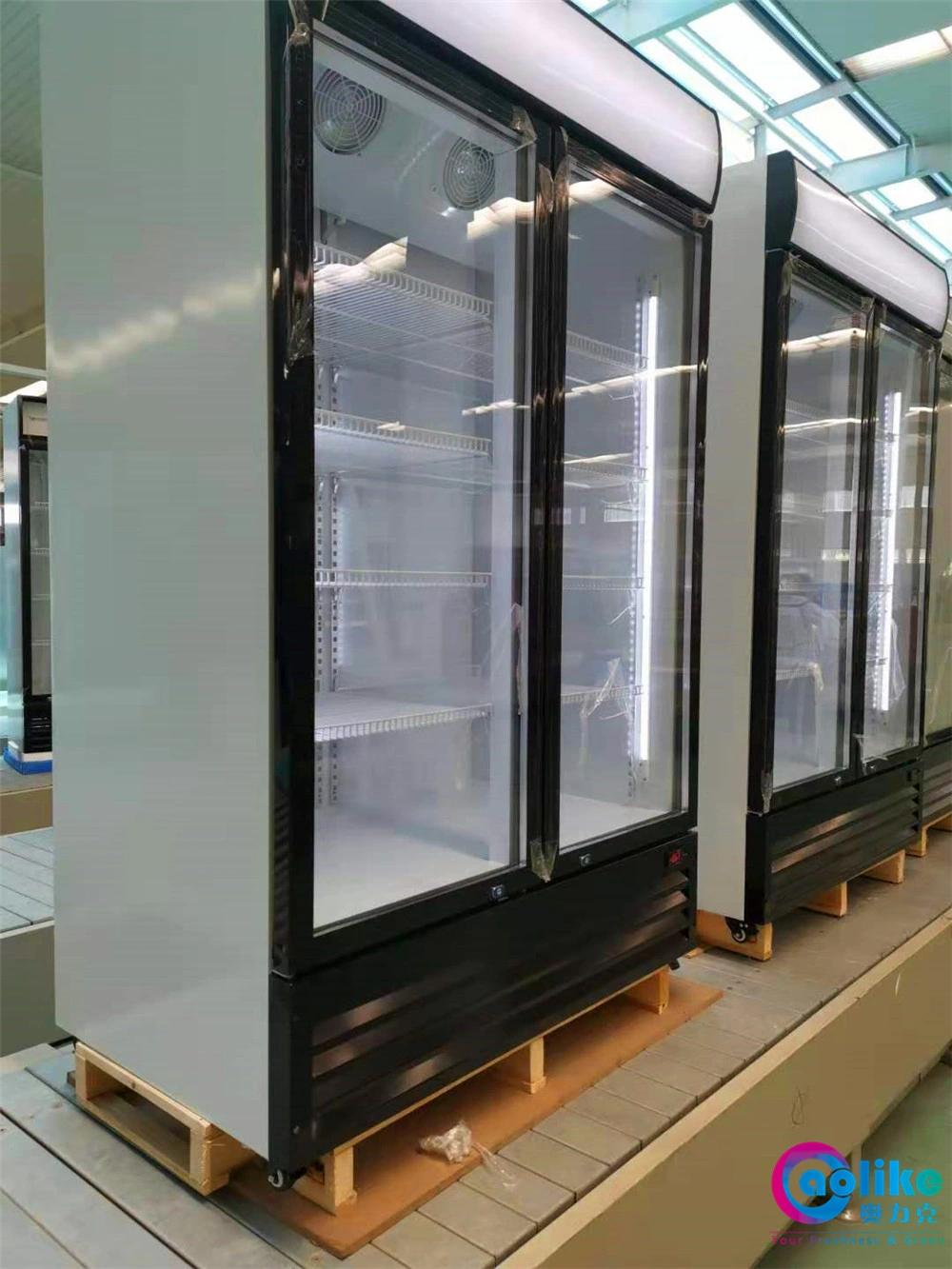 Commercial Double Doors Chiller Refrigerator Display Beverage Showcase for Supermarket