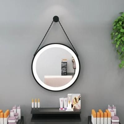 Round Wall Hang Metal Framed Bathroom LED Mirror with Iron Chain