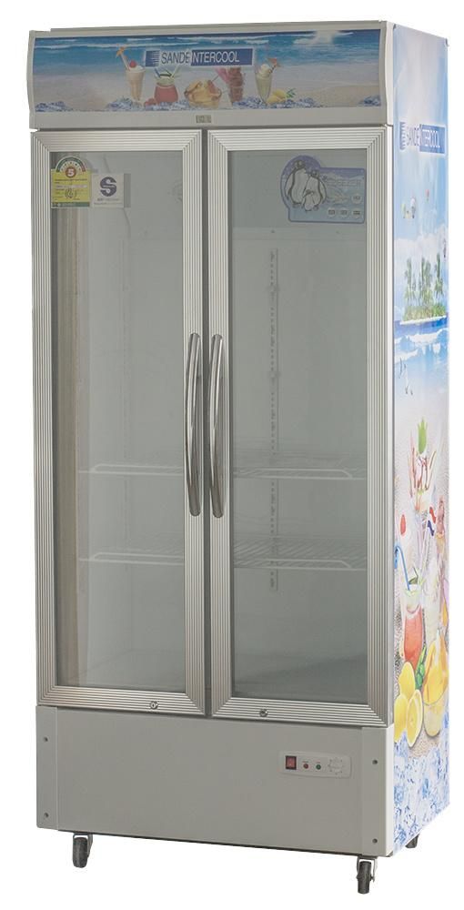 Showcase Fridge Cooler of 2 Door Glass Upright Vertical Type for Soft Drink Beer Cola