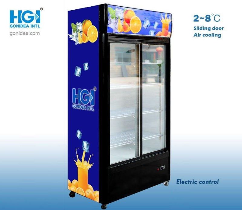 600L Double Glass Door Upright Refrigerated Showcase Drinks and Beverages Cold Storage Showcase