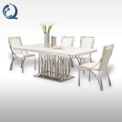 Luxury Design Kitchen Dining Table Gold Stainless Steel Metal Base Shiny Professional Manufacture Customized Marble Dining Table
