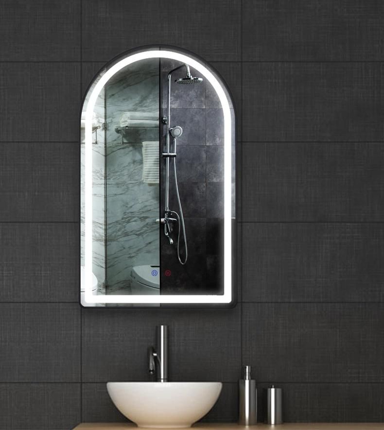 Hotel Home Decororation Black Aluminum Framed LED Illuminated Light Wall Bathroom Mirror