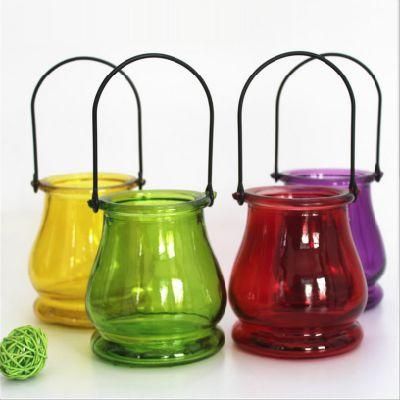 Vss Wholesale Customized Wall Haning Votive Glass Candle Holders with Metal Handle
