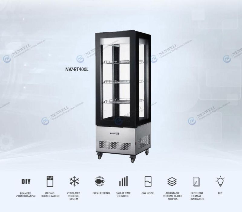 CFC Hcfc-Free Commercial Four Sides Glass Refrigerated Showcase with Etching Logo LCD Screen (NW-RT400L)