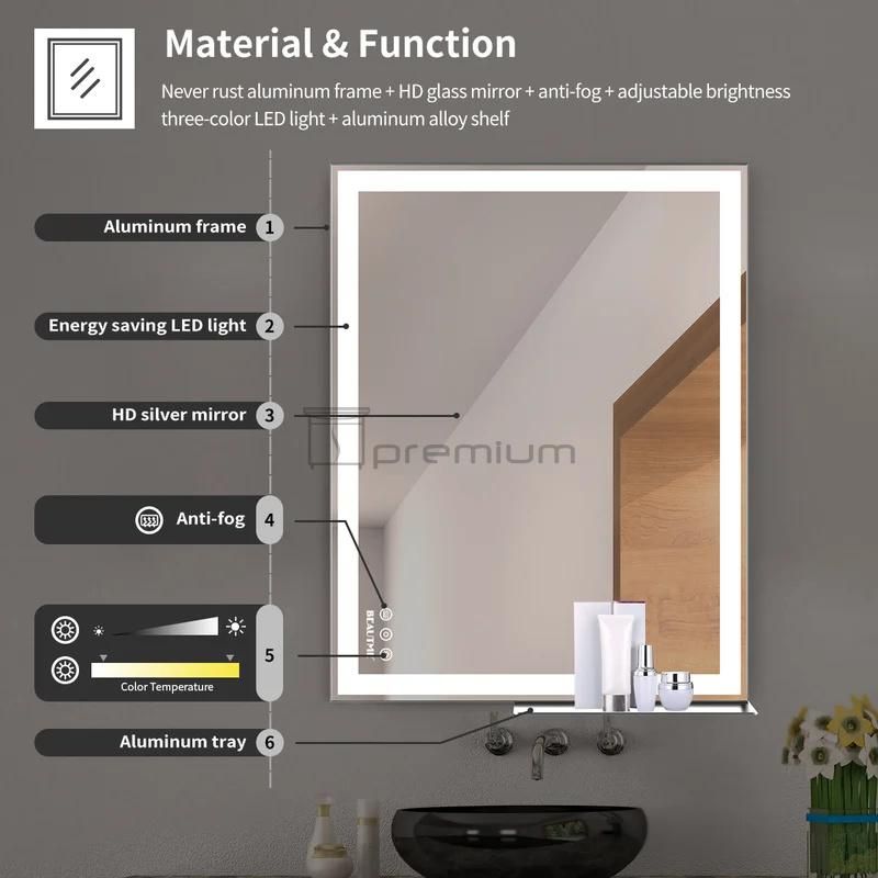 LED Bathroom Vanity Mirror Wall Mounted Smart Mirror Wholesale LED Bathroom Backlit Wall Glass Vanity Mirror Tube Strip