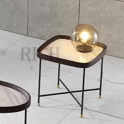 Occasional Accent Table Metal Legs Nature Stone Top Side Table for Living Room