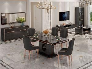 MDF Stainless Steel Dining Room Glass Dining Table Set and Chair Tempered Glass Desk Modern Home Furniture