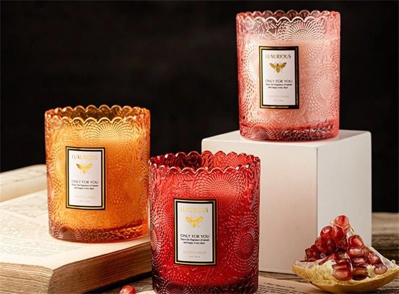 Retro Relief Lace Glass Candle Cup Aromatherapy Candle Cup Color DIY Candle Container Empty Cup Support Logo