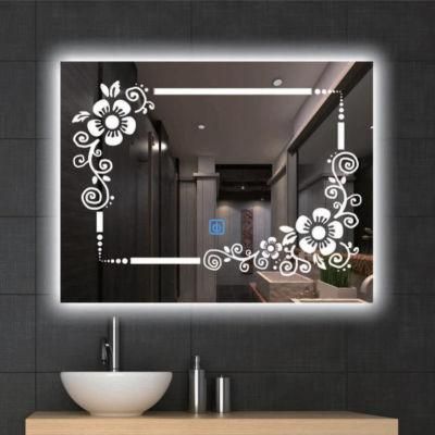 High Quality Bathroom Floral LED Lignt Mirror Smart Bathroom Glass Salon Furniture Mirror