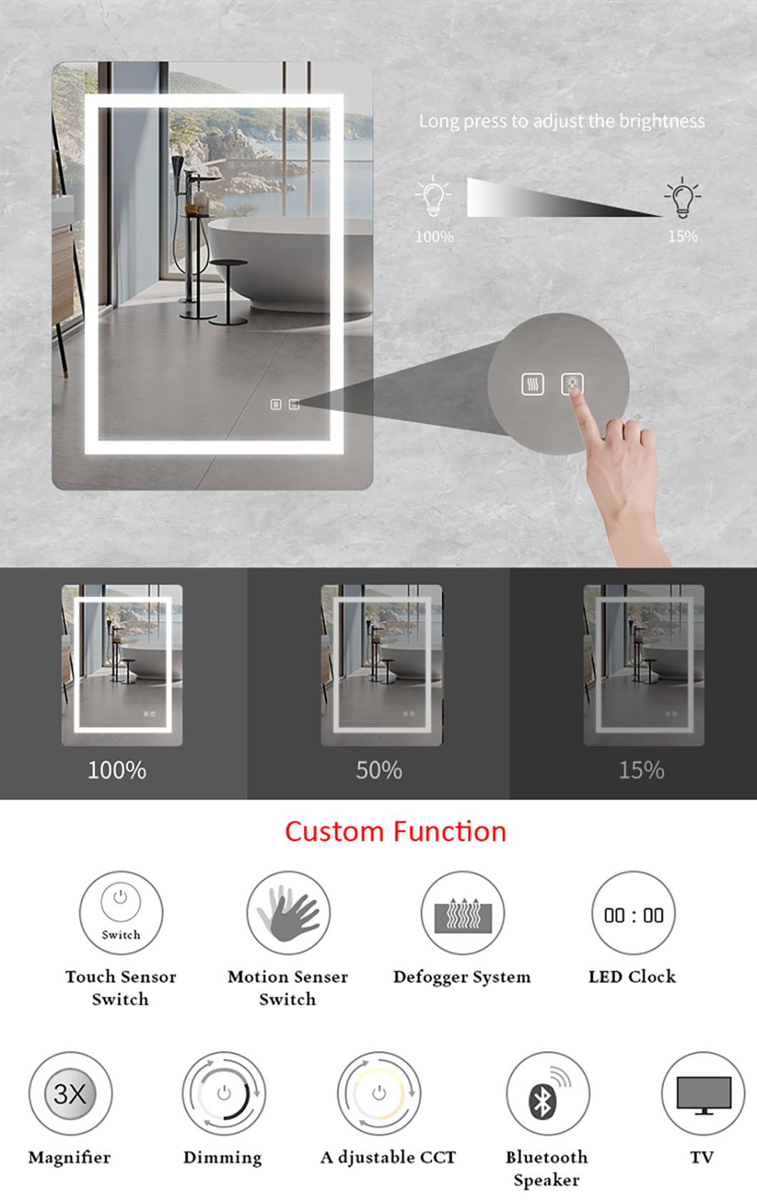 Silver Frame Bathroom Mirror with LED Light Sensor