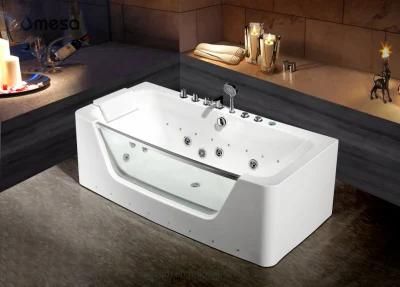 Popular Acrylic Whirlpool Jacuzzi Bathtub with Tempered Glass and Pillow