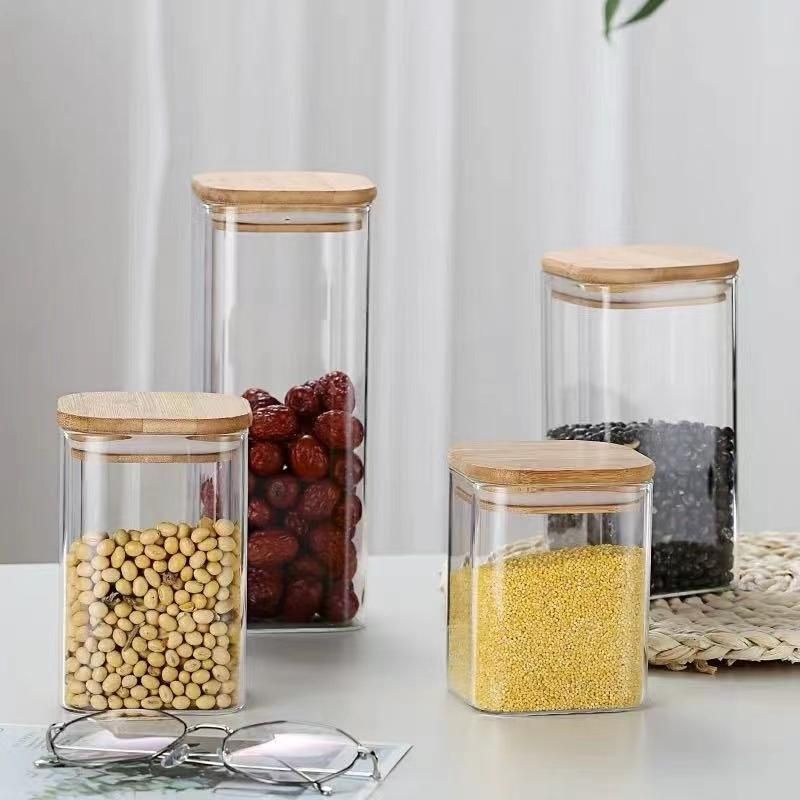 Eco Friendly Glass Storage Jars Airtight Food Jars with Bamboo Lids for Flour Sugar Tea Coffee