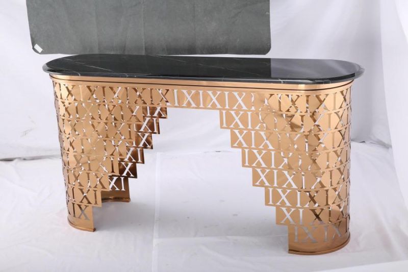 Rectangular Gold Stainless Steel Tempered Glass Console Table
