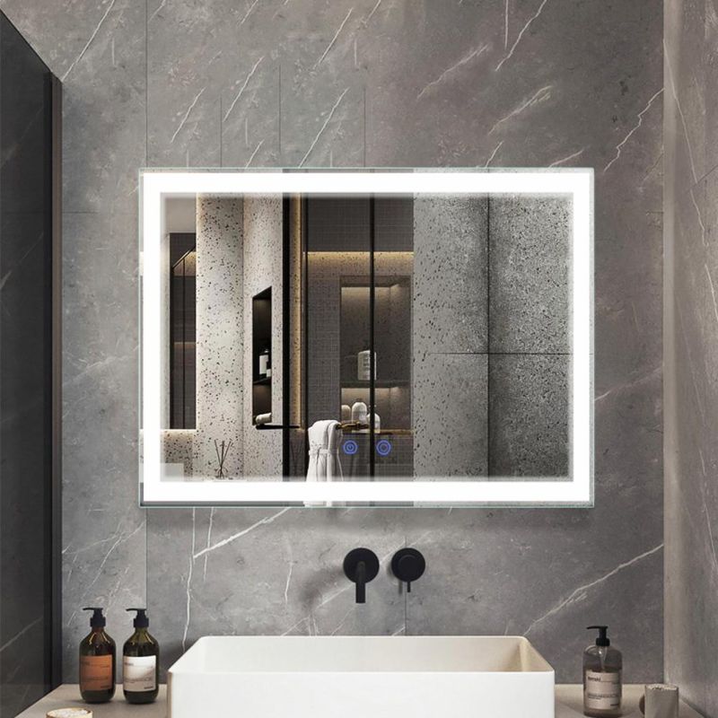 Music Mirror with Time Display Wall Mounted Bathroom Smart Mirror LED Lighted Bath Mirror Hot Sale Hotel Luxury Silver Glass