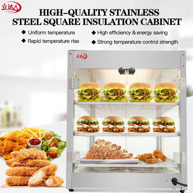 Restaurant Equipment Commercial Kfc Food Display Warmer / Warming Showcase / Fried Chicken Warmer Glass Display Kitchen Cabinets