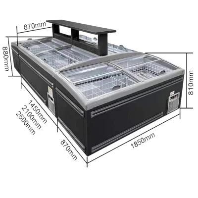 Supermarket Commercial Glass Door Blast Meat Island Freezer Showcase