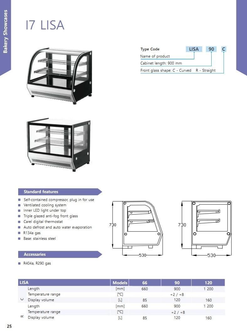 Mini Countertop Curved Glass Ce Pastry Bakery Cake Display Showcase for Bakery