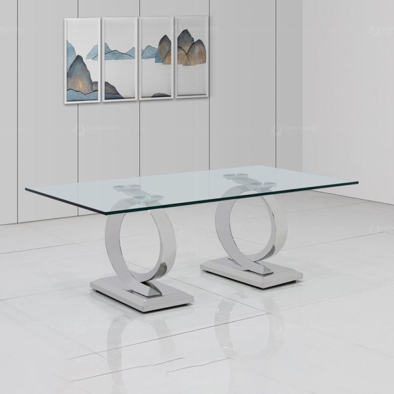 Cheap Glass Top Restaurant 8 Seater Dining Table and Chairs Set