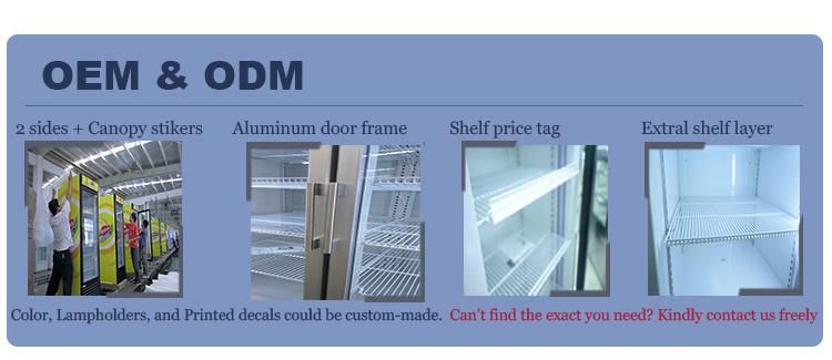 388 Liters Energy Efficiency Cooler Glass Single Door Upright Showcase with Top Compressor System with Embraco Compressor