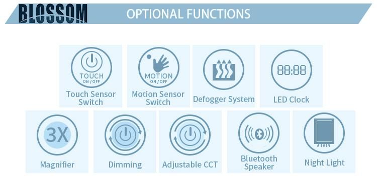 Hotel LED Backlit Bathroom Makeup Mirror with Touch Sensor Defogger