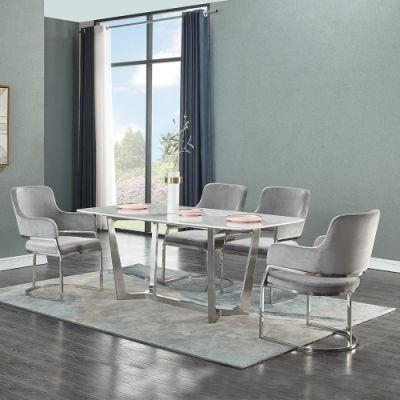 Luxury Curved Marble Top Silver Stainless Steel Restaurant Dining Table