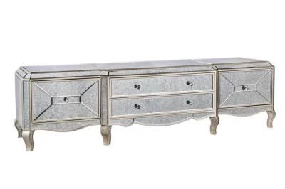 High Quality Modern Design Crushed Diamond Glass Silver Mirrored Sideboard