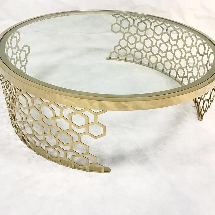 Stainless Steel Base Glass Top Coffee Table Living Room Furniture Side Table for Villa