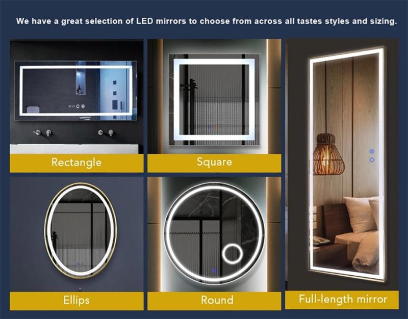 Customized Modern Hotel LED Bathroom Mirror with Defogger and Touch Control