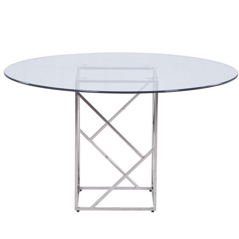 Customized Round Toughened Clear Tempered Glass Dining Table with Stainless Steel Frame