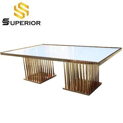 2020 New Arrival White Tempered Glass Gold Dining Table
