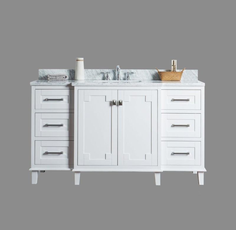 Australia Fremantle White Shaker Door Design Matt Bathroom Cabinet with Waterfall Countertop