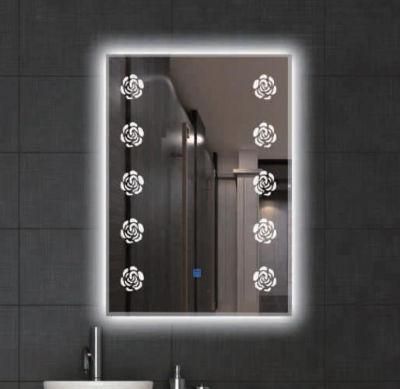 Modern Wall Mounted Backlit Frameless Time Display Rectangle Smart Mirror with LED Makeup Bulb Lights